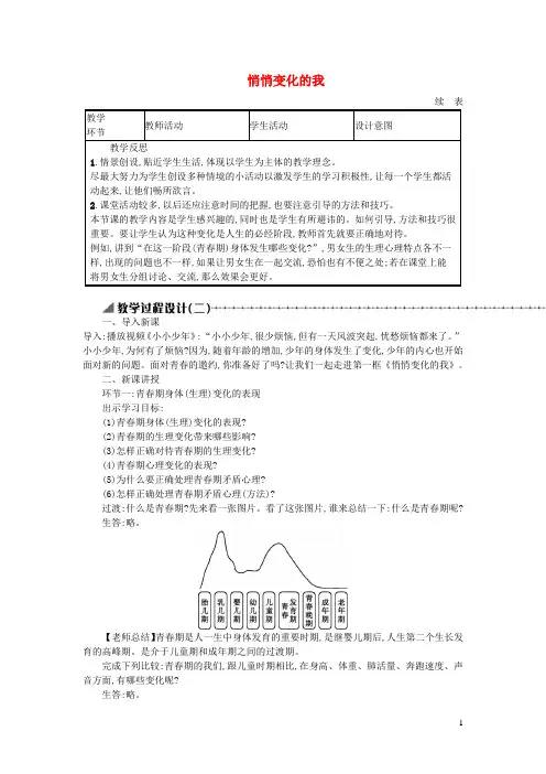 七年级道德与法治下册第一单元青春时光第一课青春的邀约第1框悄悄变化的我教学反思新人教版2019071928