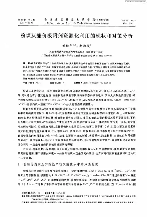 粉煤灰廉价吸附剂资源化利用的现状和对策分析