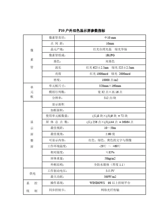 P10户外双色小IC参数指标