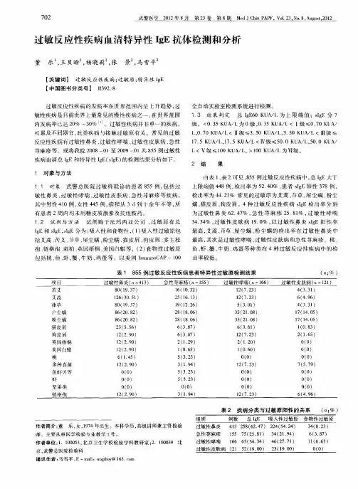 过敏反应性疾病血清特异性IgE抗体检测和分析