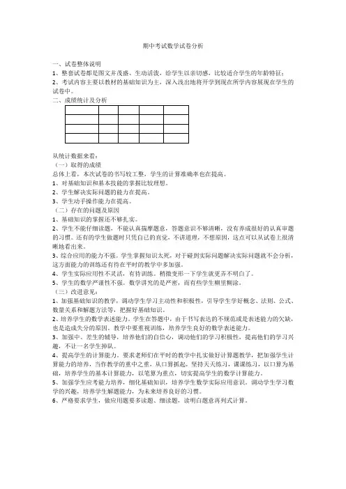 期中考试数学试卷分析