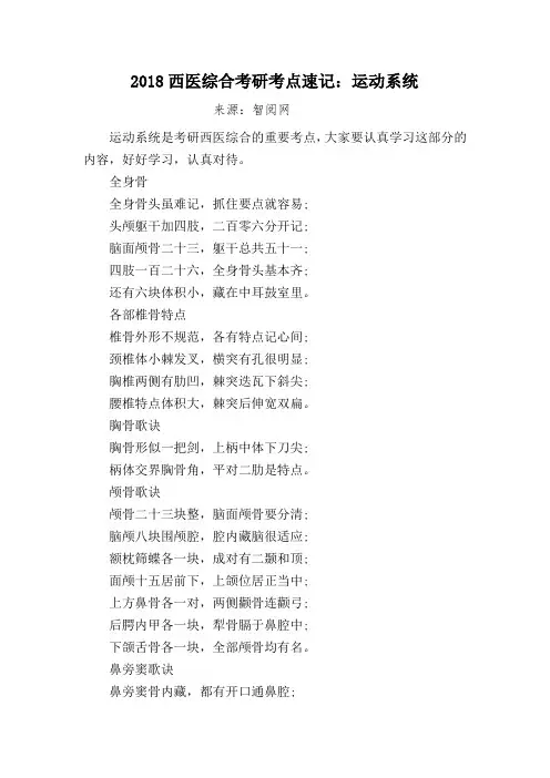 2018西医综合考研考点速记