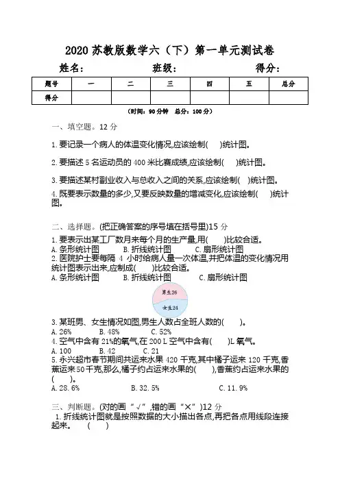 苏教版数学六年级下册第一单元测试卷(含答案)