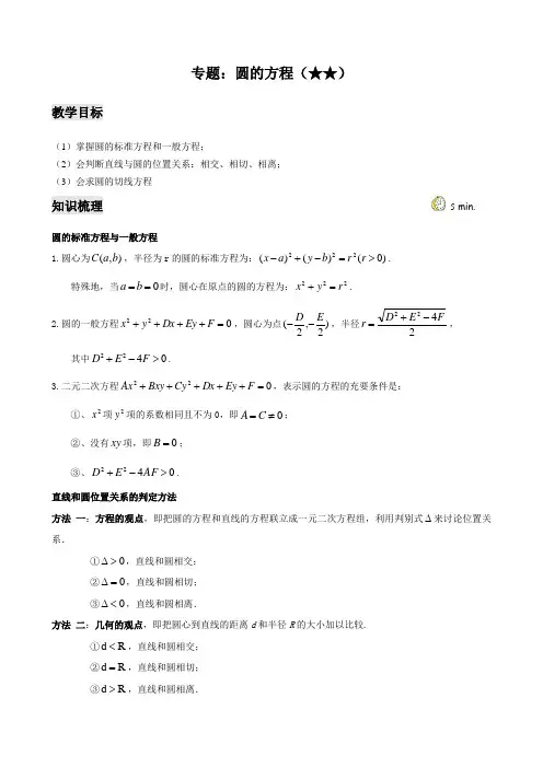 高二数学(圆的方程2星)
