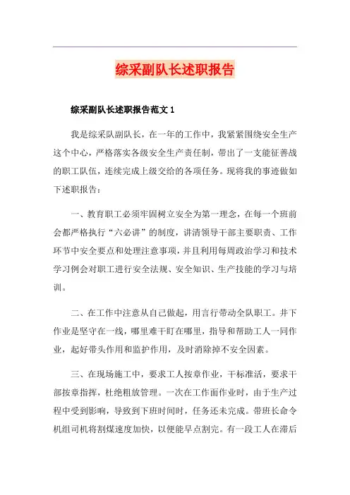 综采副队长述职报告