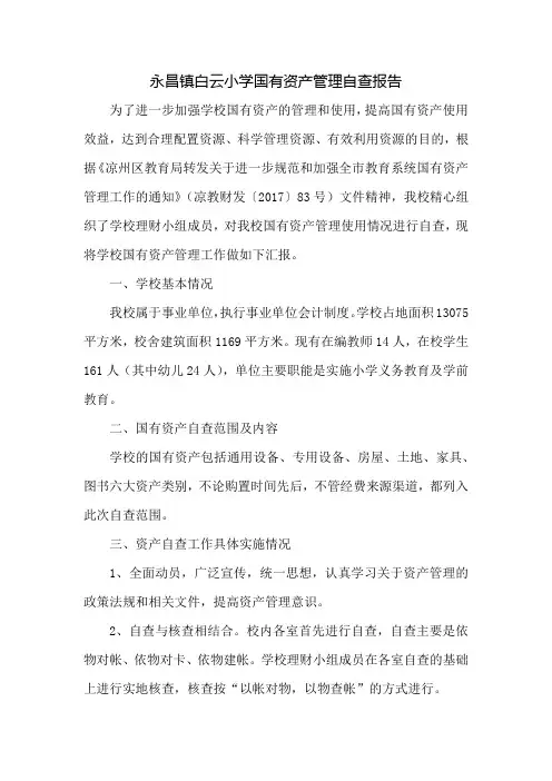 5白云永昌镇白云小学国有资产管理自查报告
