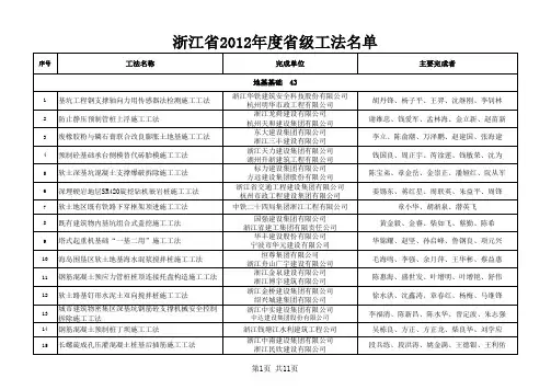 浙江省2012年度省级工法名单-评审后清单