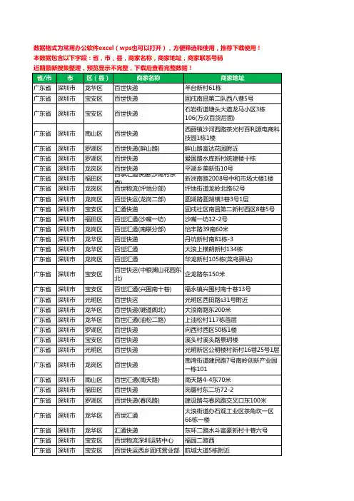 新版广东省深圳市百世汇通工商企业公司名录名单大全303家
