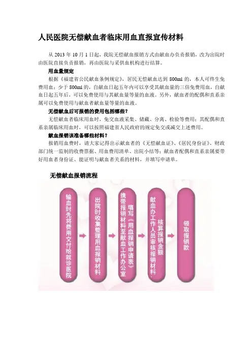 人民医院无偿献血者临床用血直报宣传材料