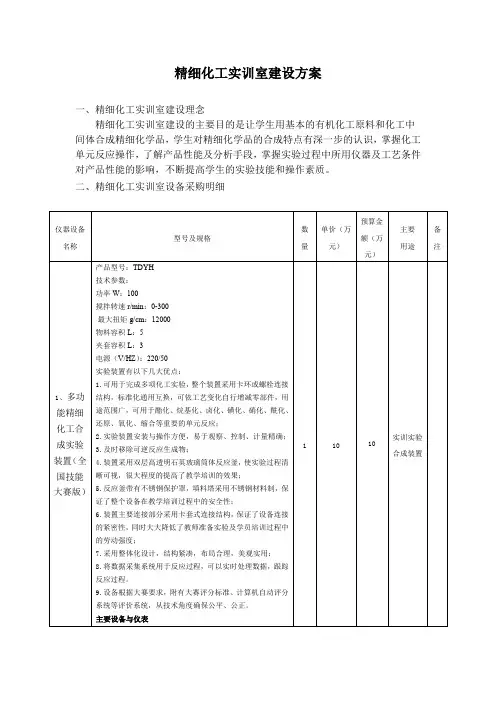 精细化工实训室建设方案