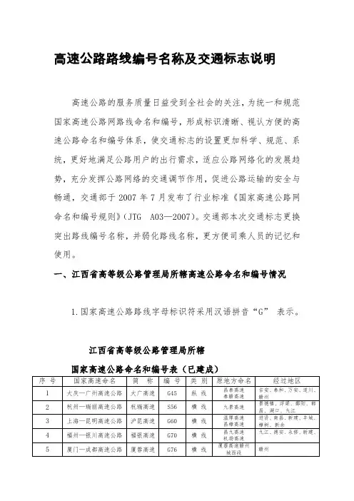 高速公路路线编号名称及交通标志说明