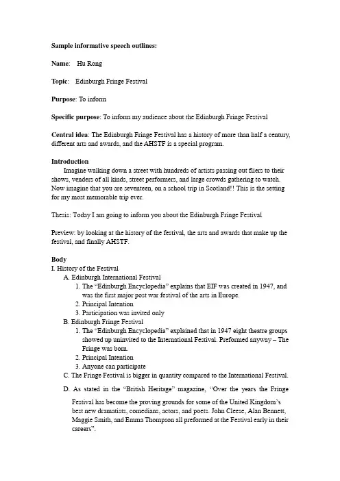 Sample Informative Speech Outline