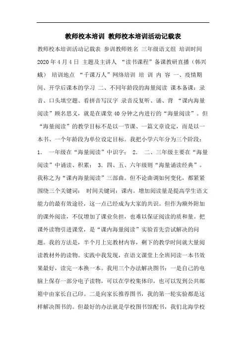 教师校本培训 教师校本培训活动记载表