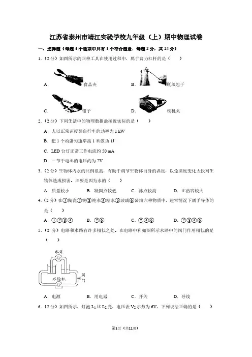 江苏省泰州市靖江实验学校九年级(上)期中物理试卷