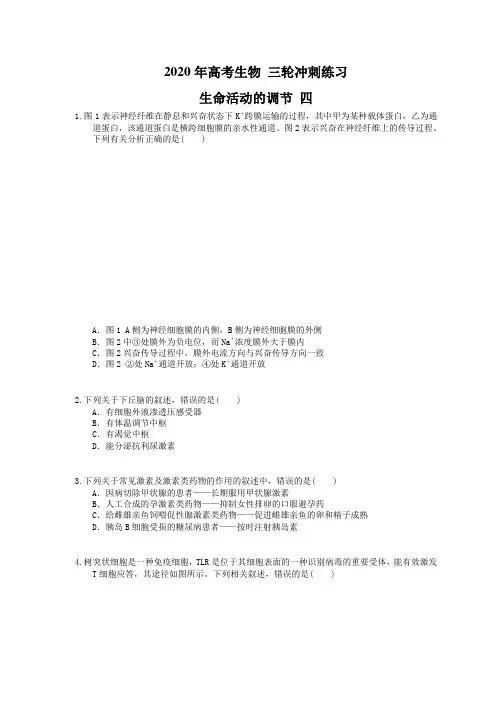 2020年高考生物 三轮冲刺练习 生命活动的调节 四(20题含答案解析)