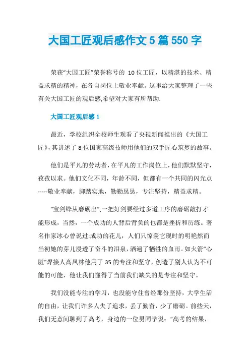 大国工匠观后感作文5篇550字