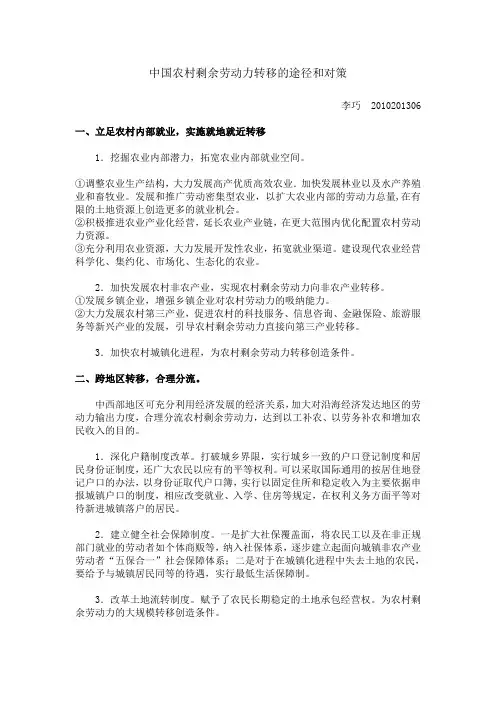 中国农村剩余劳动力转移的途径和对策