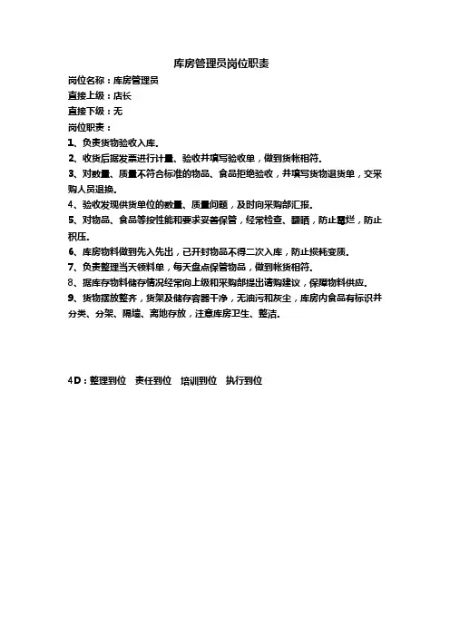 库房管理员岗位职责