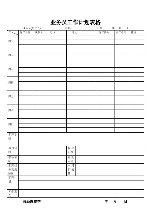 业务员工作计划表格