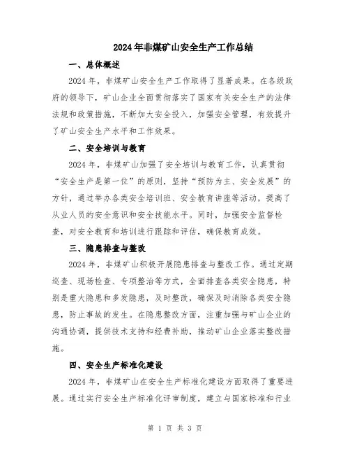 2024年非煤矿山安全生产工作总结