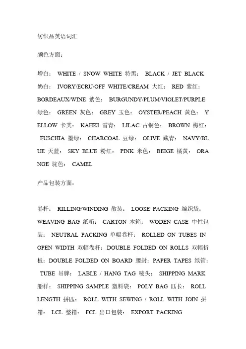 纺织品英语词汇