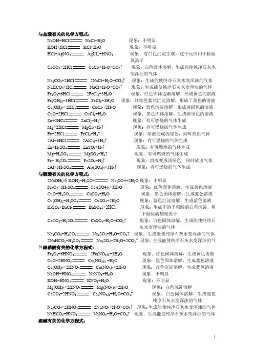 与盐酸有关的化学方程式