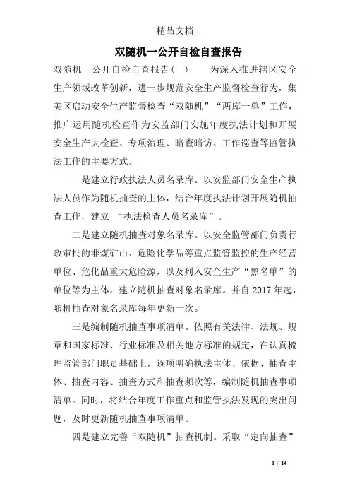 双随机一公开自检自查报告
