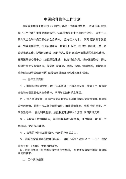 中医院骨伤科工作计划