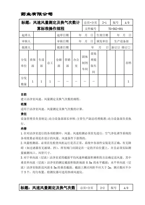 风速风量测定及换气次数
