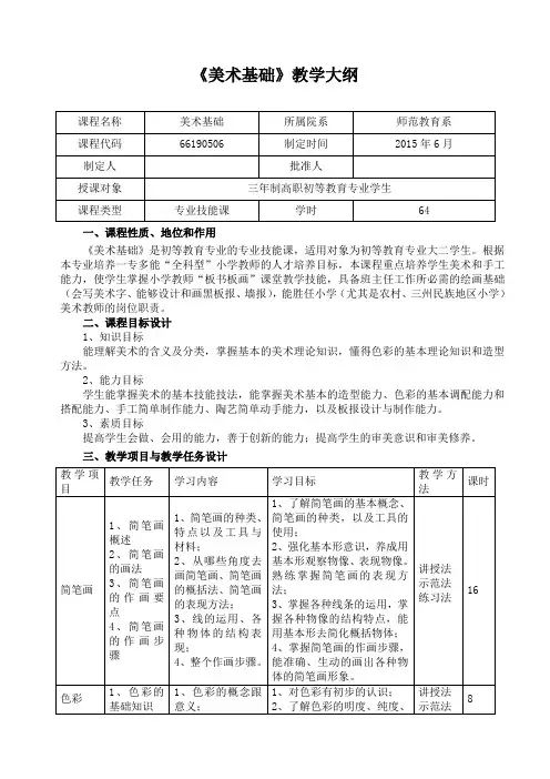 《美术基础》教学大纲下载