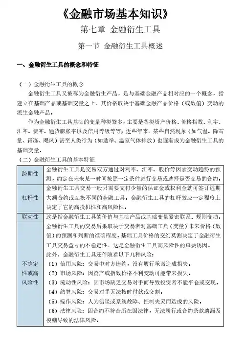 《金融市场基础知识》第7章金融衍生工具