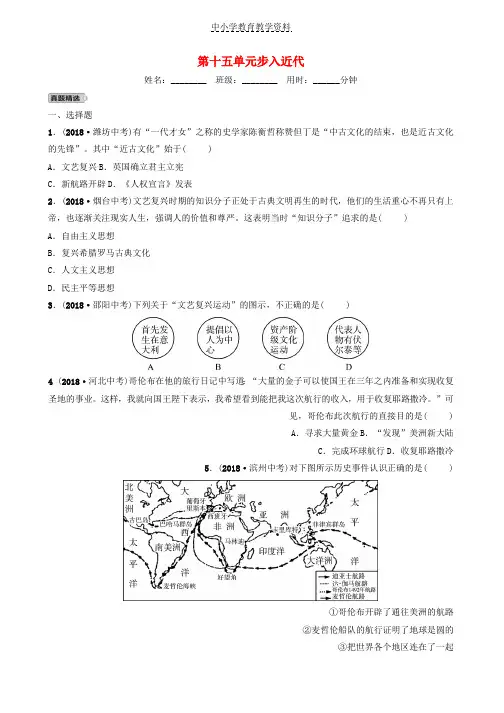 2019年中考历史一轮复习第十五单元步入近代真题精选