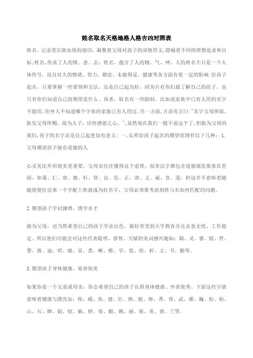 姓名取名天格地格人格吉凶对照表 2