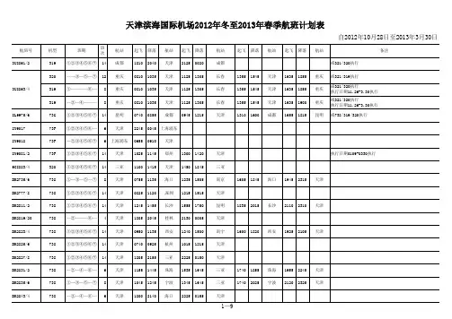 2012-2013年冬春航季航班计划——天津机场(20121023)