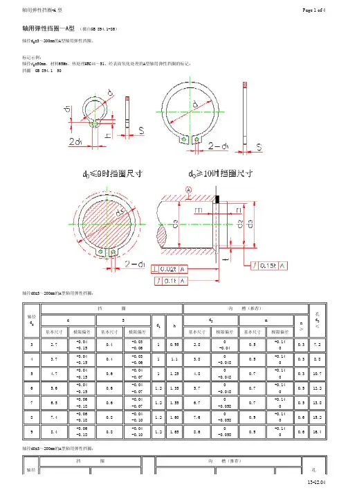 轴用弹性挡圈A型(卡环)-尺寸及沟槽大小
