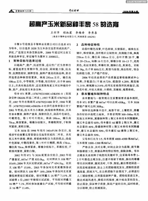 超高产玉米新品种丰黎58的选育