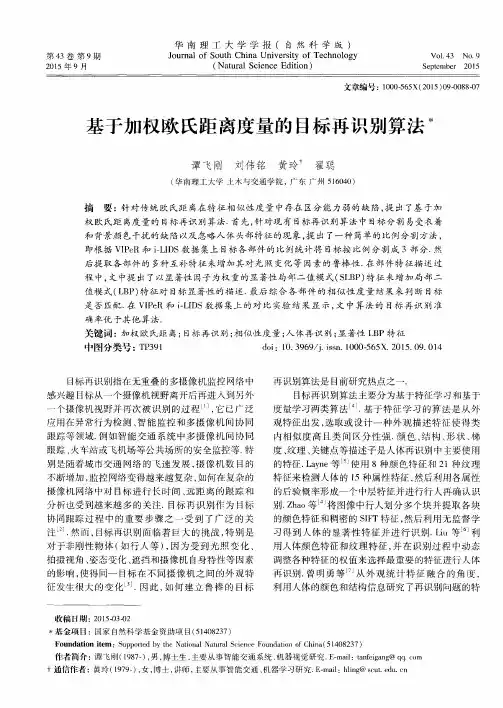 基于加权欧氏距离度量的目标再识别算法