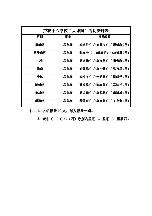 芦花中心学校大课间活动安排表