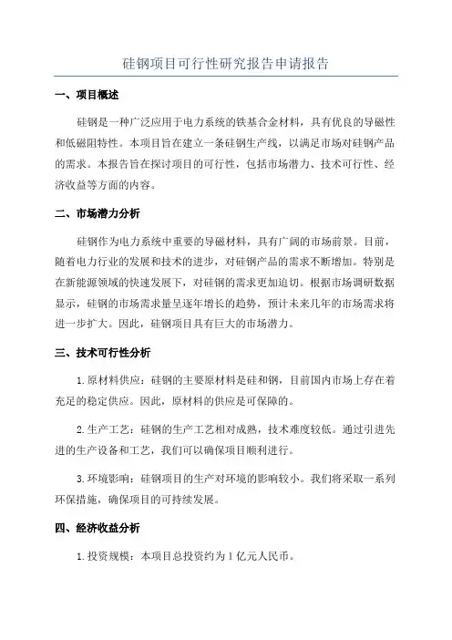 硅钢项目可行性研究报告申请报告