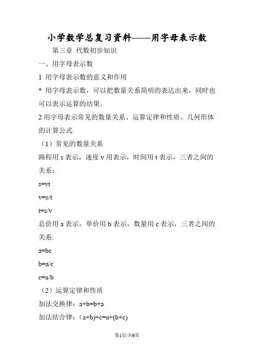 小学数学总复习资料用字母表示数