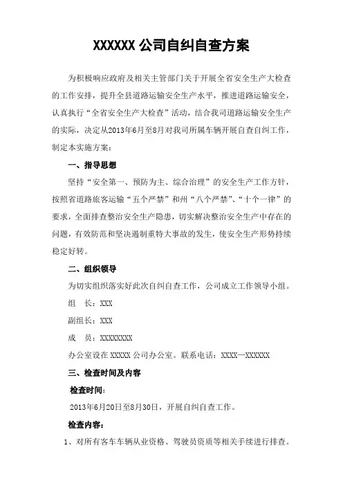 安全生产自查自纠方案