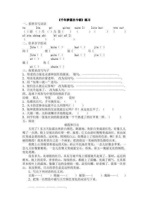19.《千年梦圆在今朝》练习题