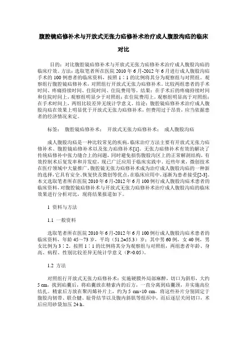 腹腔镜疝修补术与开放式无张力疝修补术治疗成人腹股沟疝的临床对比