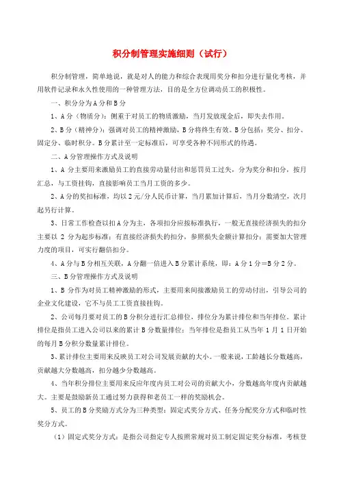 积分制管理实施细则