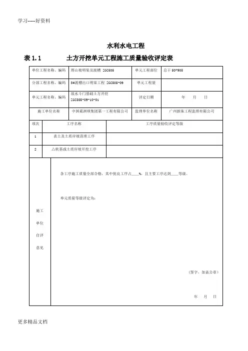 表1.1--土方开挖单元工程施工质量验收评定表汇编