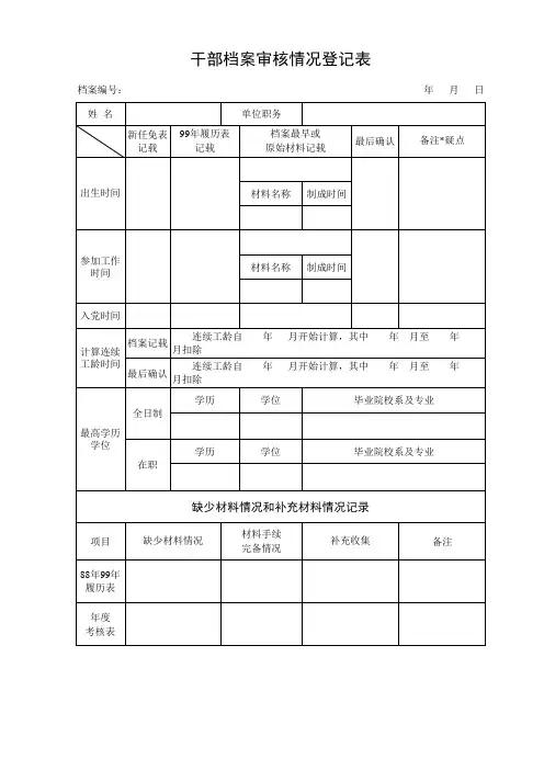 干部档案审核情况登记表