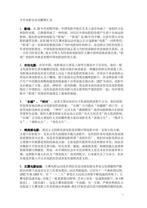 中外电影史名词解释总汇