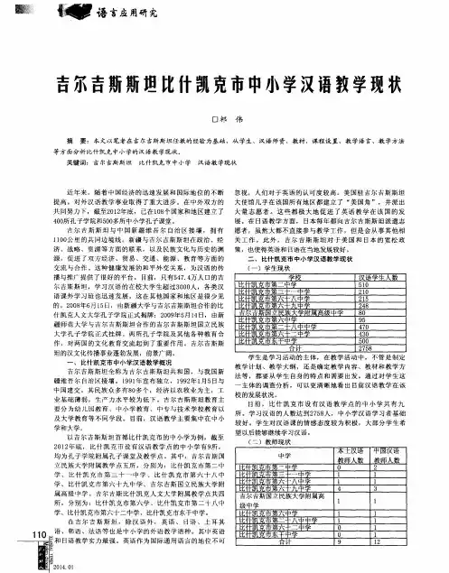 吉尔吉斯斯坦比什凯克市中小学汉语教学现状
