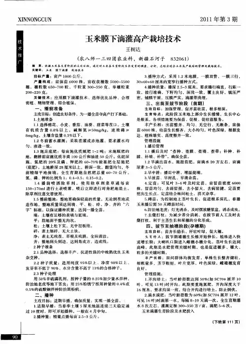 玉米膜下滴灌高产栽培技术