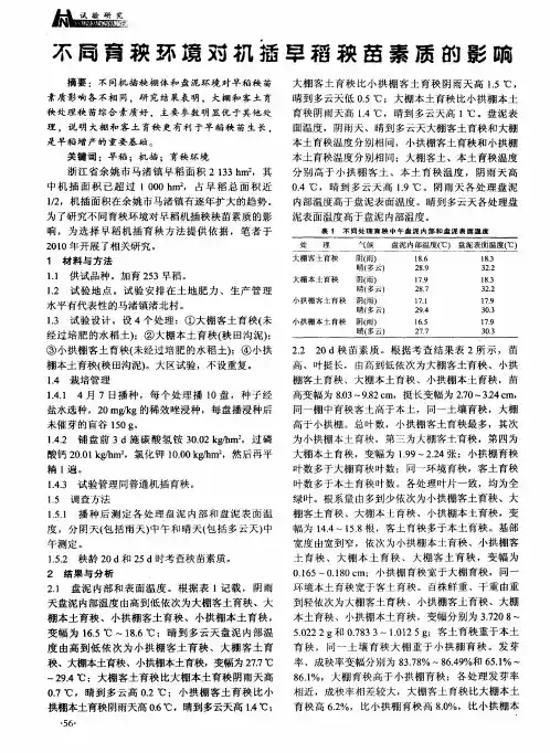 不同育秧环境对机插早稻秧苗素质的影响